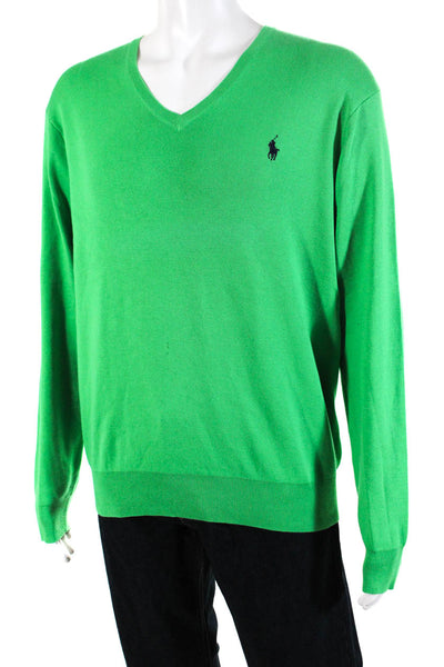 Polo Ralph Lauren Womens Slim Tight Knit V Neck Pullover Sweater Green Size XL