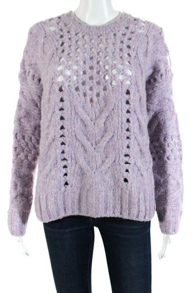 IRO Womens Chunky Open Cable Knit Crew Neck Pullover Sweater Purple Size XXS