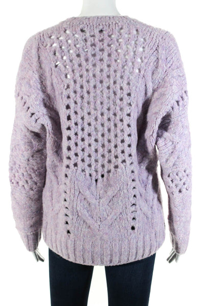 IRO Womens Chunky Open Cable Knit Crew Neck Pullover Sweater Purple Size XXS