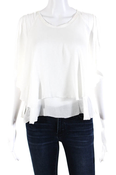 IRO Womens Ruffled Side Slit Round Neck Short Sleeved Blouse Top White Size 34