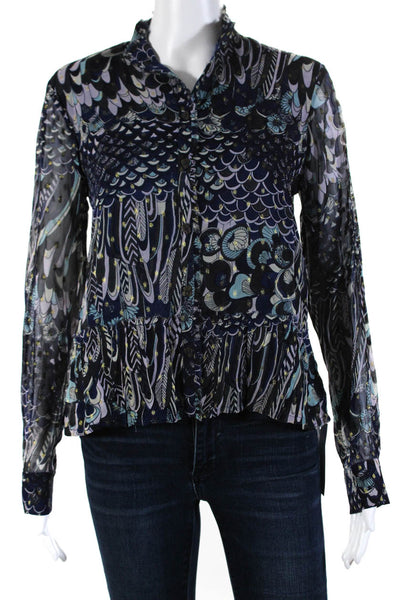 Zadig & Voltaire Womens Abstract Print Button Down Blouse Blue Size Small