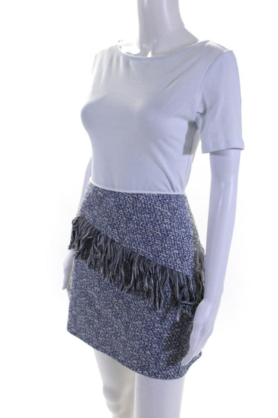 BCBG Max Azria Womens Aneta Fringe Skirt Blue White Cotton Blend Size 12