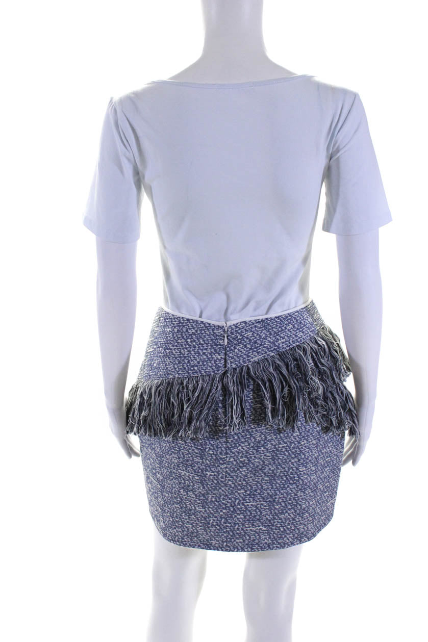 BCBG Max Azria Womens Aneta Fringe Skirt Blue White Cotton Blend