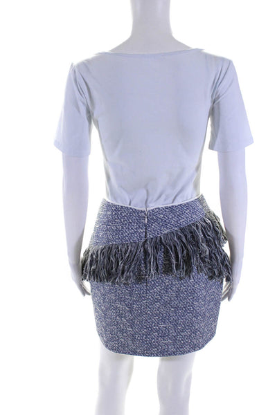 BCBG Max Azria Womens Aneta Fringe Skirt Blue White Cotton Blend Size 12