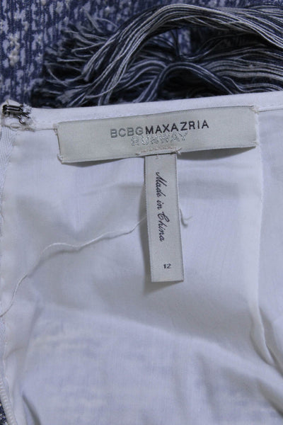 BCBG Max Azria Womens Aneta Fringe Skirt Blue White Cotton Blend Size 12