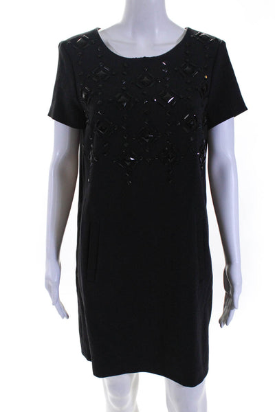 Club Monaco Womens Jeweled Short Sleeves Shift Dress Black Size 10