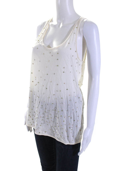 J Crew Womens Embroidered Sequined Sleeveless Scoop Neck Tank Top White Size L