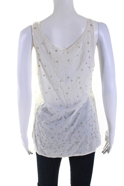 J Crew Womens Embroidered Sequined Sleeveless Scoop Neck Tank Top White Size L