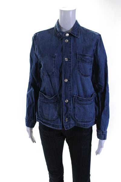 J Crew Womens Cotton Buttoned-Up Collared Long Sleeve Denim Top Blue Size S