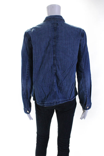 J Crew Womens Cotton Buttoned-Up Collared Long Sleeve Denim Top Blue Size S