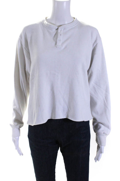 John Galt Womens Round Neck Button Long Sleeve Pullover Henley Top White Size L