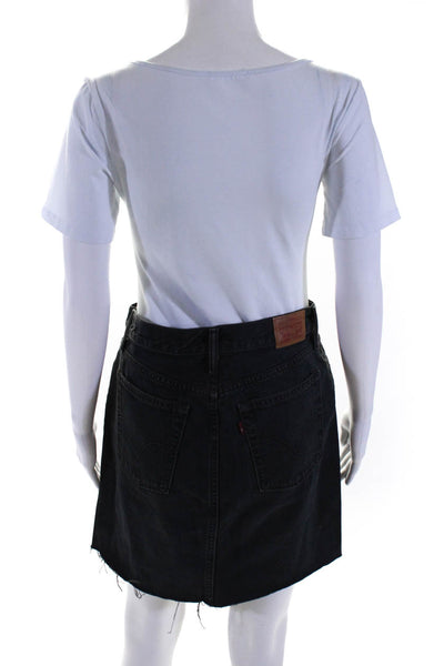 Levis Womens Cotton Buttoned Distress Hem A-Line Denim Skirt Black Size EUR26