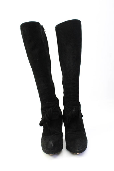 Donna Karan Collection Womens Suede Twist Knot Knee High Boots Black Size 7
