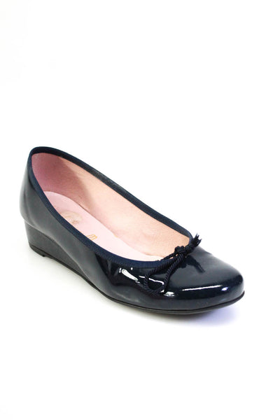 Pretty Ballerinas Women's Patent Leather Ballet Bow Wedge Flats Blue Size 8