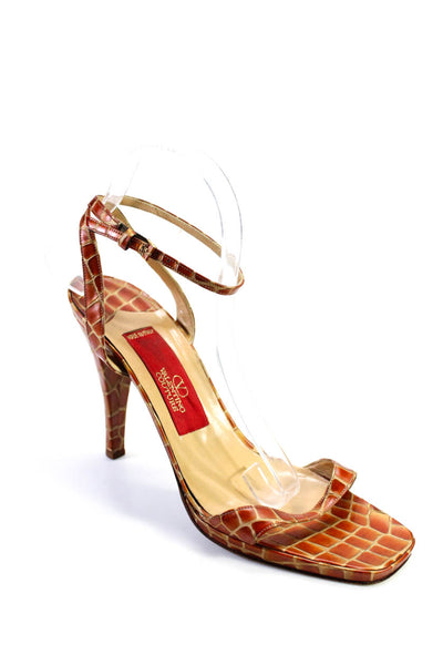 Valentino Couture Womens Open Toe Ankle Strap Stiletto Heels Orange Size 10.5