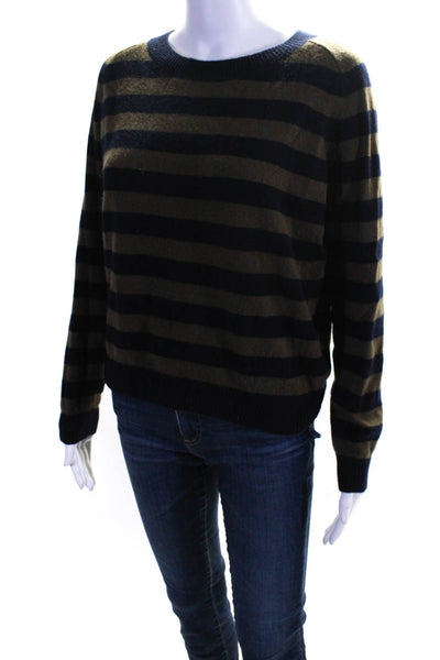 Vince Women's Crewneck Long Sleeves Pullover Sweater Green Blue Stripe Size S