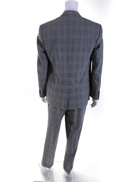 Brooks Brothers Mens Plaid Two Button Flat Front Suit Black Size 42 Long/36