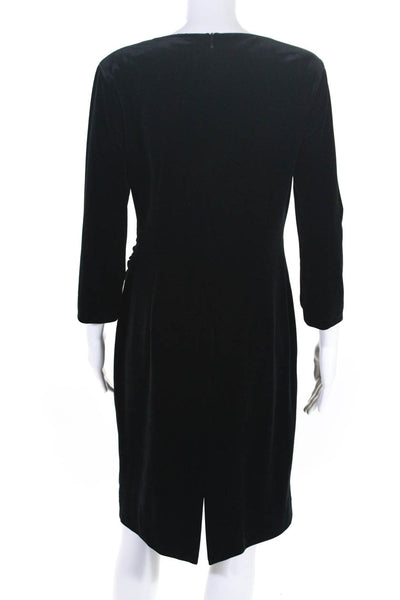 L.K. Bennett Womens Back Zip 3/4 Sleeve V Neck Velvet Dress Black Size 10