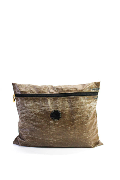 Fendi Womens Leather Front Zipper Gold Tone Clutch Handbag Brown