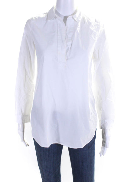 J Crew Womens Cotton Collared Long Sleeve Pullover V-Neck Blouse White Size XS