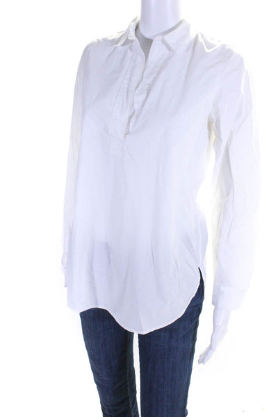 J Crew Womens Cotton Collared Long Sleeve Pullover V-Neck Blouse White Size XS