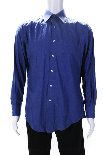 Van Heusen Mens Button Front Collared Dress Shirts Blue Cotton Size 15.5