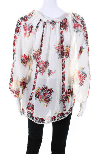 Joie Womens Silk Button Floral Print Long Sleeve Darte Sheer Blouse White Size S