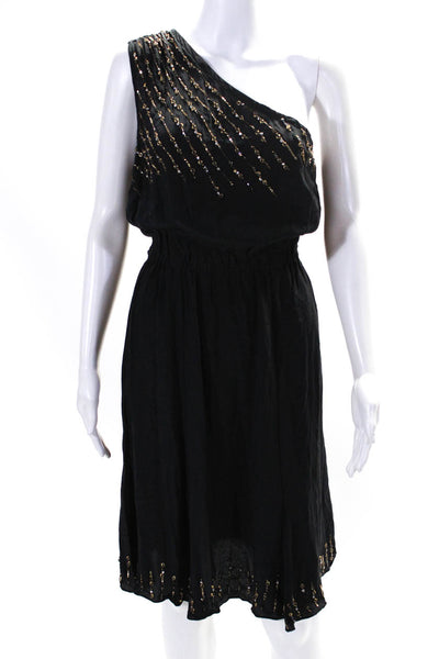 Frock By Tracy Reese Womens Silk Embroidered One Shoulder Zip Dress Black Size 8