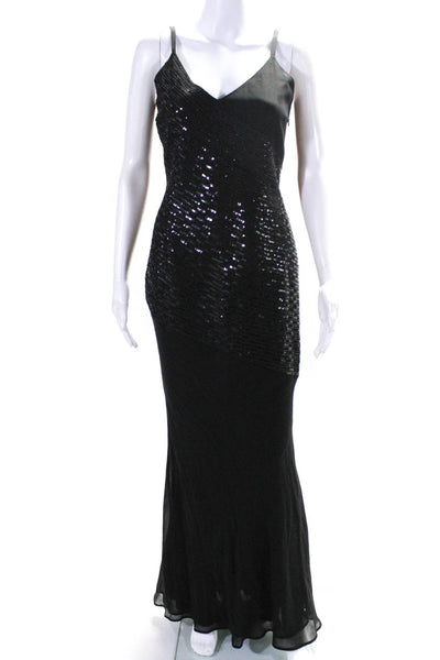 Douglas Anderson Womens Embroidered Sequined Mermaid Maxi Gown Black Size 8