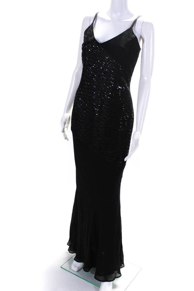 Douglas Anderson Womens Embroidered Sequined Mermaid Maxi Gown Black Size 8