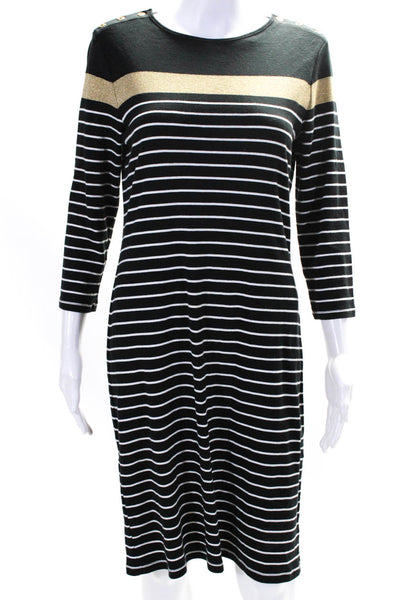 Lauren Ralph Lauren Womens Cotton Striped Glitter Sweater Dress Black Size M