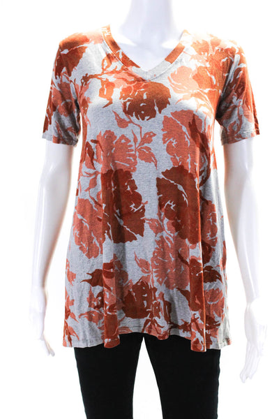 Heyne Bogut Womens V-Neck Short Sleeve Floral Patterned T-Shirt Top Orange Size1