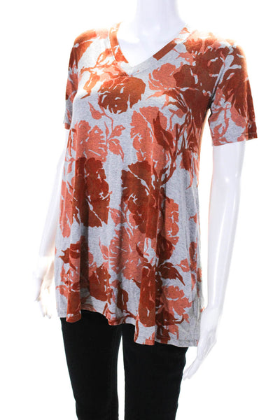 Heyne Bogut Womens V-Neck Short Sleeve Floral Patterned T-Shirt Top Orange Size1