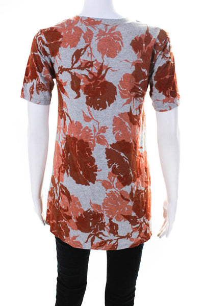 Heyne Bogut Womens V-Neck Short Sleeve Floral Patterned T-Shirt Top Orange Size1