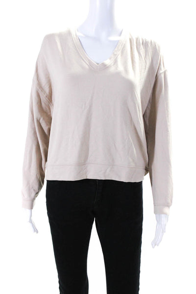 Majestic Filatures Womens V-Neck Long Sleeve Knit Shirt Top Blouse Beige Size 1
