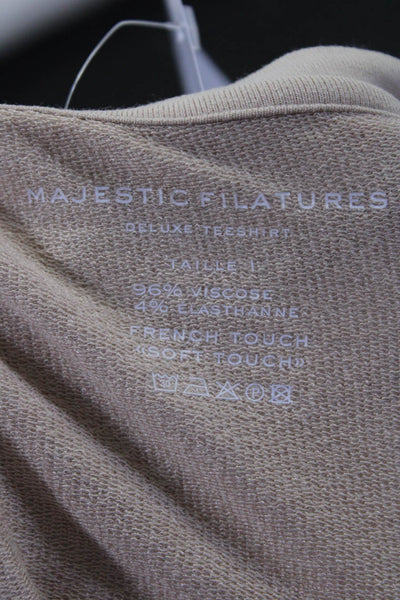 Majestic Filatures Womens V-Neck Long Sleeve Knit Shirt Top Blouse Beige Size 1