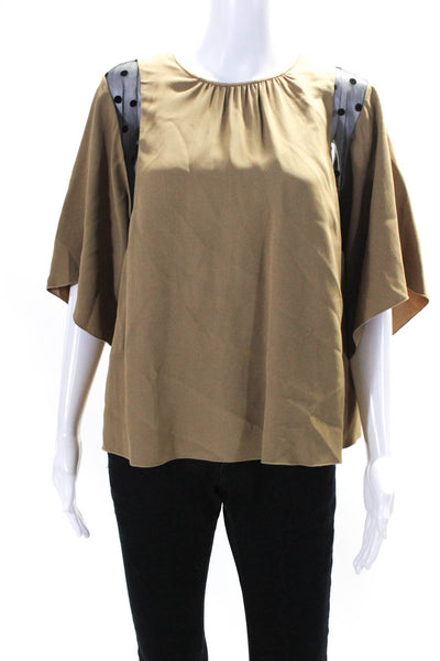 N 21 Womens Sheer Detail Wide Long Sleeves Round Neck Blouse Top Brown Size 42