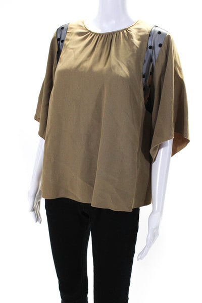N 21 Womens Sheer Detail Wide Long Sleeves Round Neck Blouse Top Brown Size 42