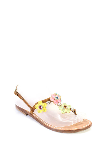Fiore Capri Womens Brown Multicolor Crystal Floral T-Strap Sandals Shoes Size 6