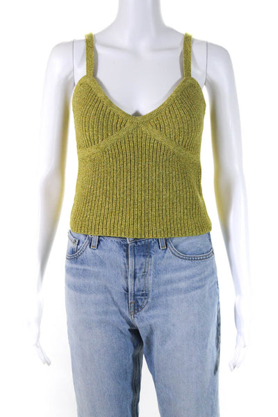 Le Superbe Womens Cotton Knit Sweetheart Neck Cropped Tank Top Green Size S