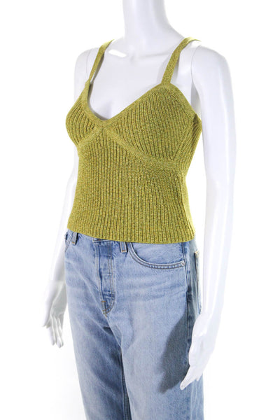 Le Superbe Womens Cotton Knit Sweetheart Neck Cropped Tank Top Green Size S