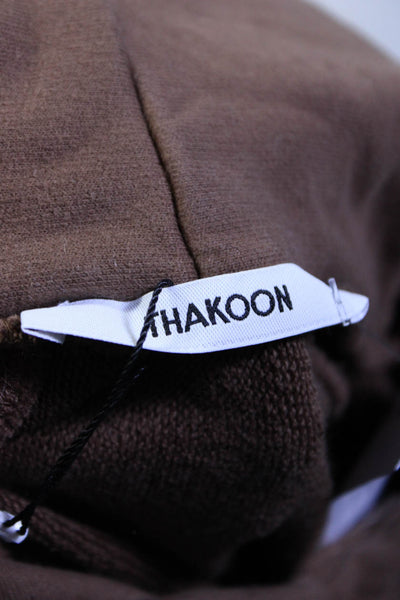 Thakoon Womens Pullover Crew Neck Hoodie Sweatshirt Brown Cotton Size Small