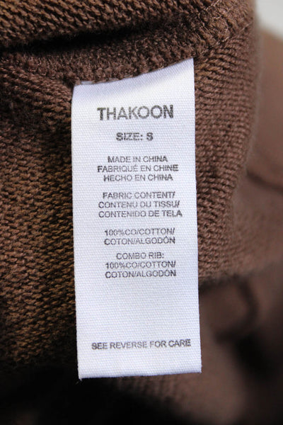 Thakoon Womens Pullover Crew Neck Hoodie Sweatshirt Brown Cotton Size Small
