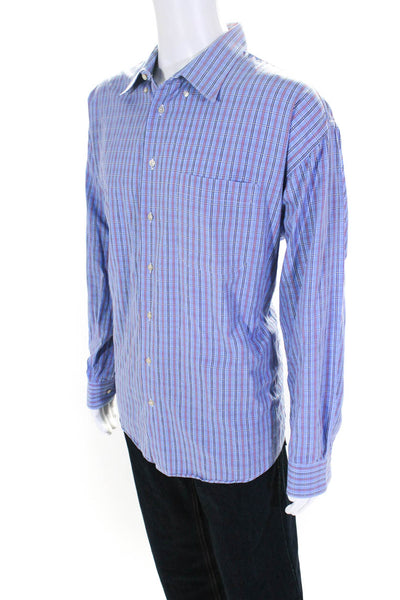 Burberry Mens Plaid Striped Buttoned Collared Long Sleeve Top Blue Size EUR50