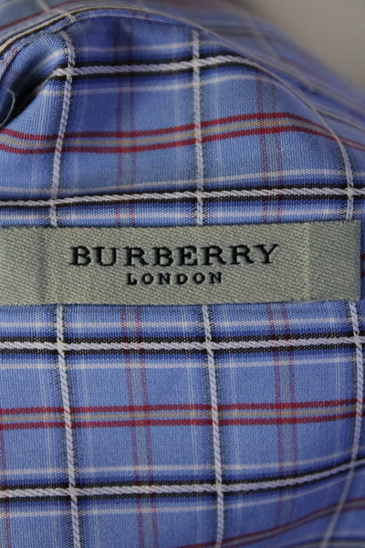 Burberry Mens Plaid Striped Buttoned Collared Long Sleeve Top Blue Size EUR50