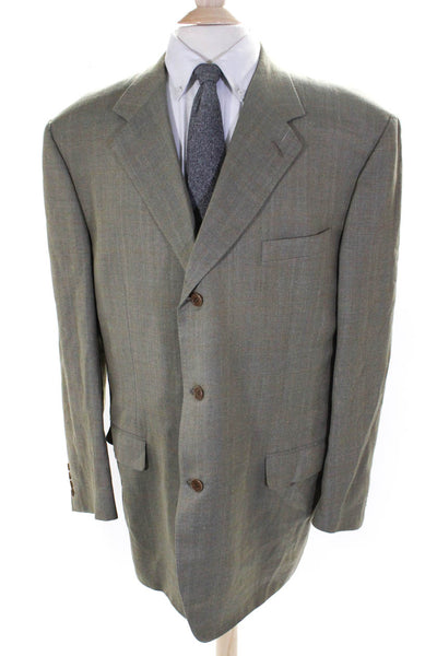 Canali Mens Textured Three-Buttoned Collared Long Sleeve Blazer Beige Size L