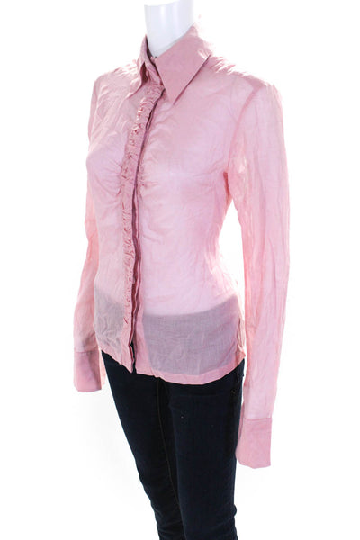 Chanel Women's Long Sleeve Collared Ruffle Trim Blouse Pink Size S