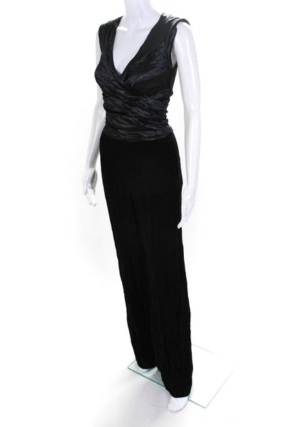 Nicole Miller Collection Womens Draped Zipped Straight Leg Jumpsuit Black Size 2
