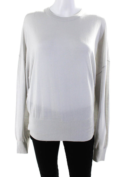 Theory Womens Thin Tight Knit Long Sleeved Pullover Sweater Light Gray Size XL
