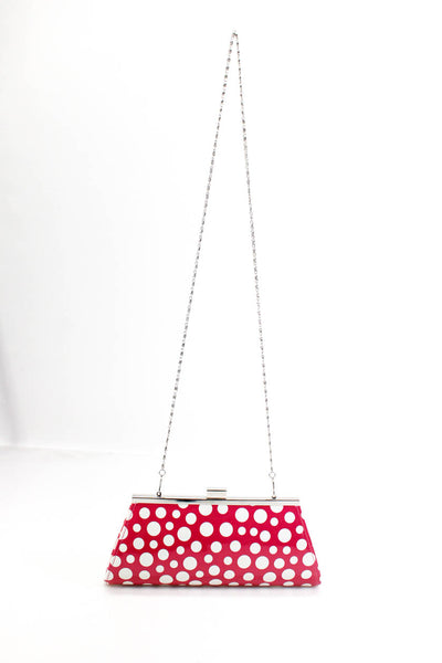 Neiman Marcus Womens Polka Dot Chain Strap Clutch Handbag Pink White Silver Tone